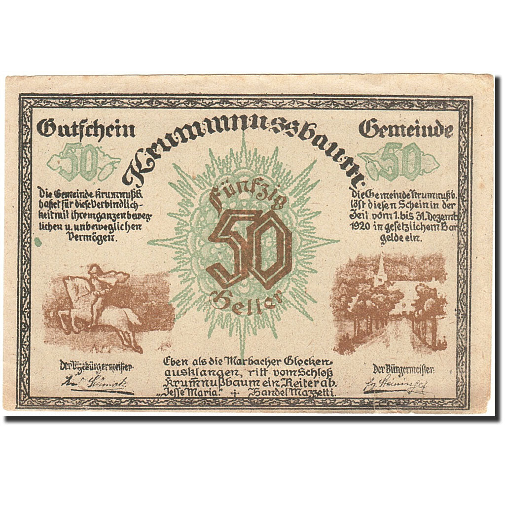 Banknote, Austria, Krummnusssbaum, 50 Heller, personnage, 1920, 1920-12-31