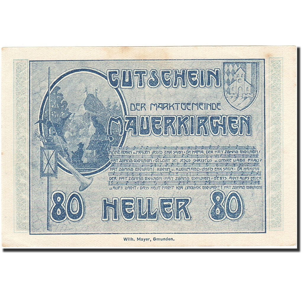Banknote, Austria, Mauerkirchen, 80 Heller, Blason, 1920, 1920-06-04, AU(55-58)