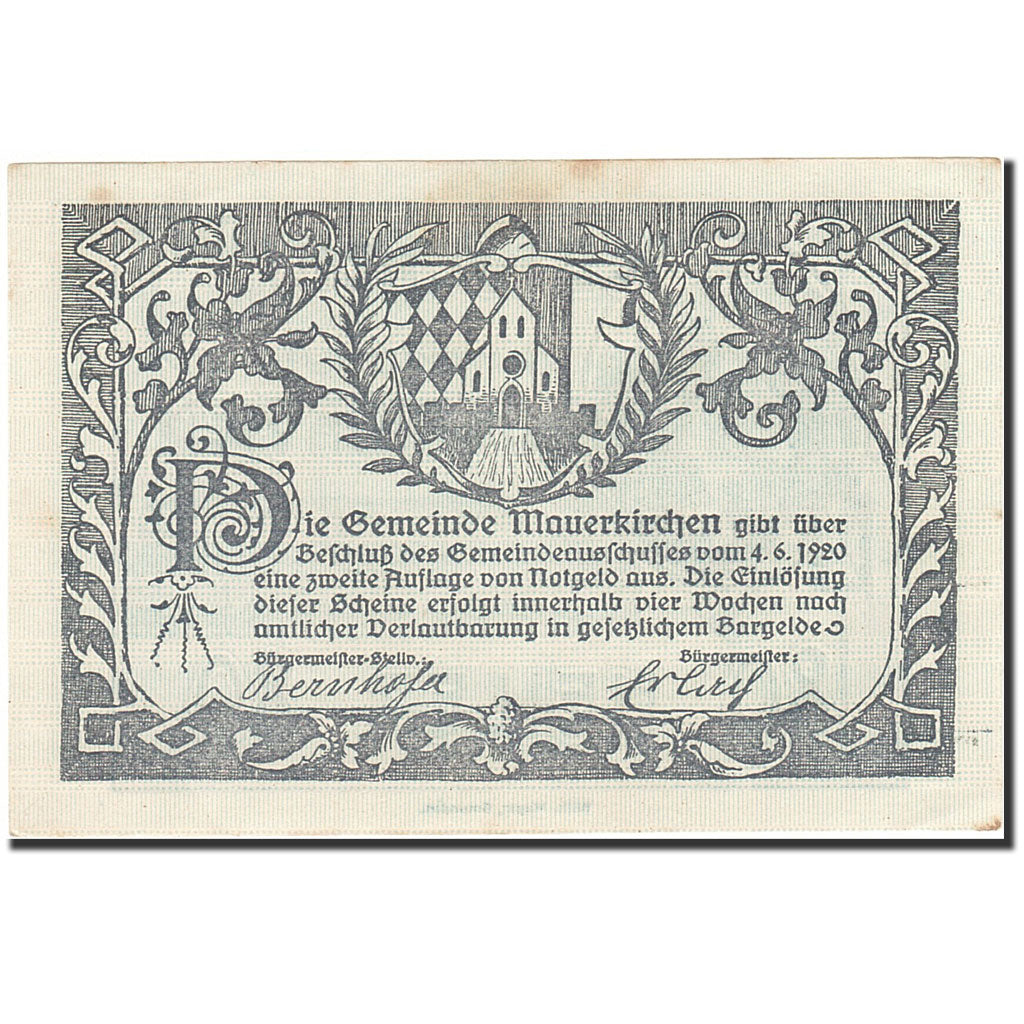 Banknote, Austria, Mauerkirchen, 80 Heller, Blason, 1920, 1920-06-04, AU(55-58)