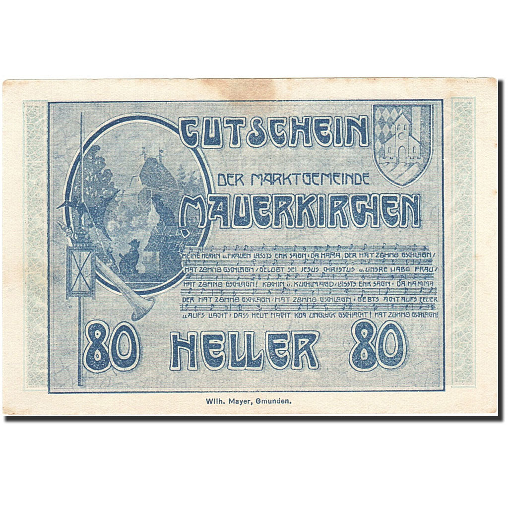 Banknote, Austria, Mauerkirchen, 80 Heller, Blason, 1920, 1920-06-04, AU(50-53)