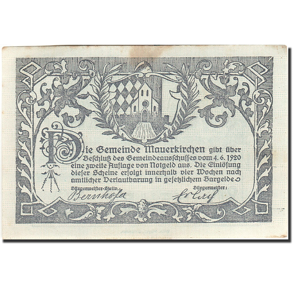 Banknote, Austria, Mauerkirchen, 80 Heller, Blason, 1920, 1920-06-04, AU(50-53)