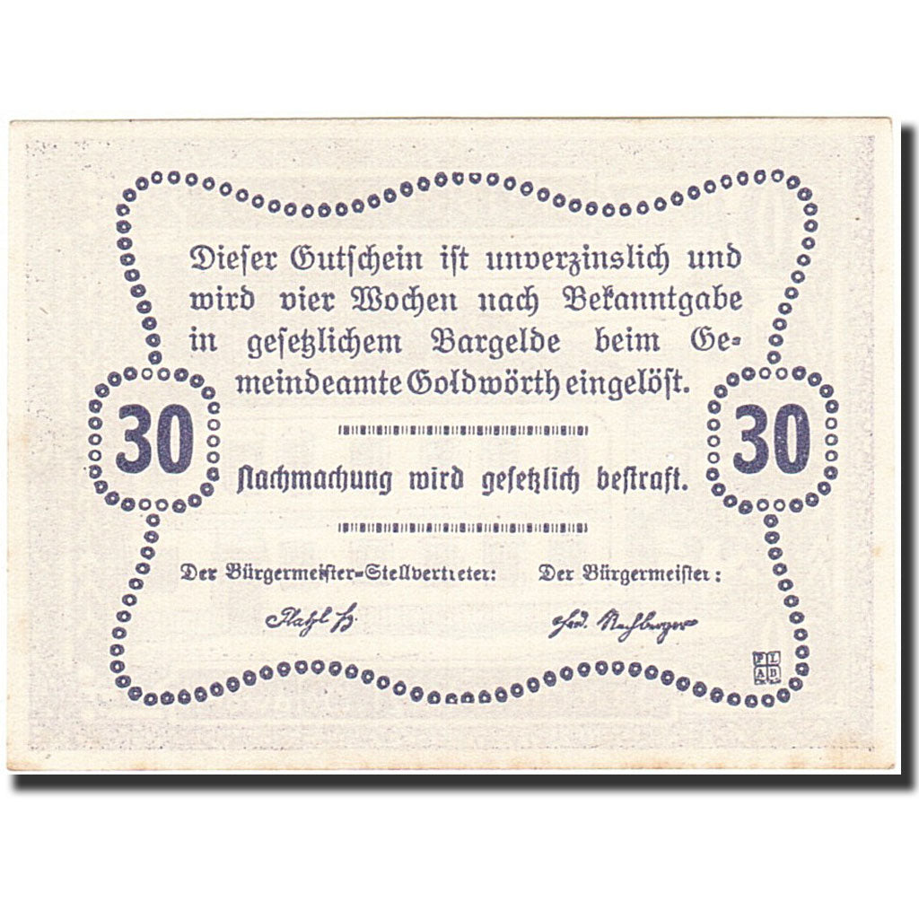 Billet, Autriche, Goldwörth, 40 Heller, Taverne, 1920, 1920-12-31, SUP