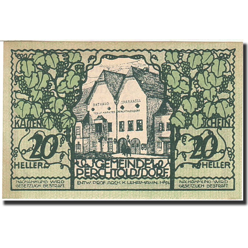 Billet, Autriche, Perchtoldsdorf, 20 Heller, mairie, 1920, 1920-12-31, SPL