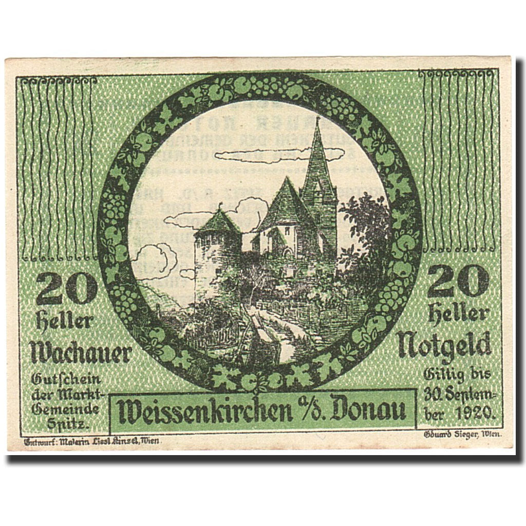 Banknote, Austria, Weissenkirchen an der Donau, 20 Heller, château, 1920