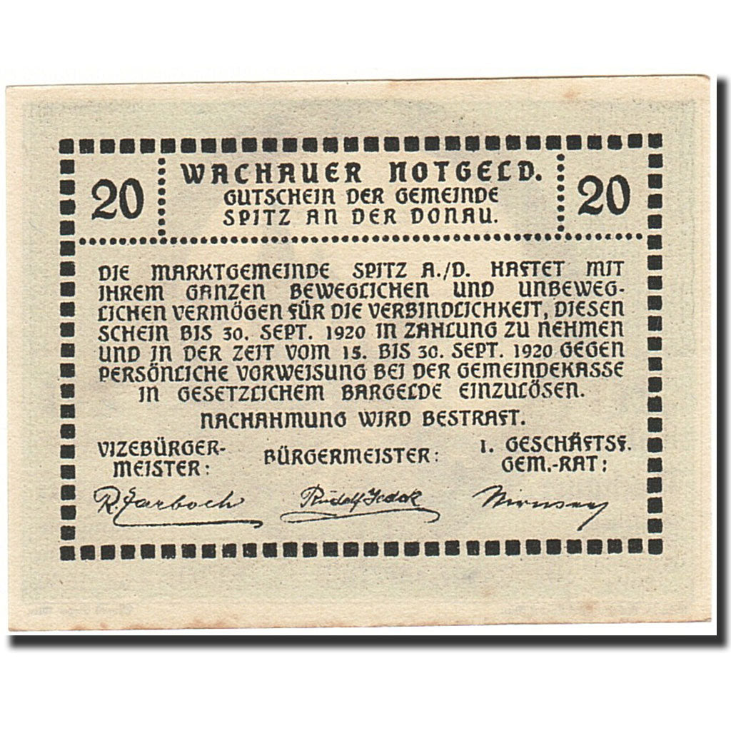 Banknote, Austria, Weissenkirchen an der Donau, 20 Heller, château, 1920