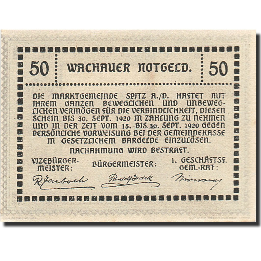 Banknote, Austria, Emmersdorf an der Donau, 50 Heller, village, 1920
