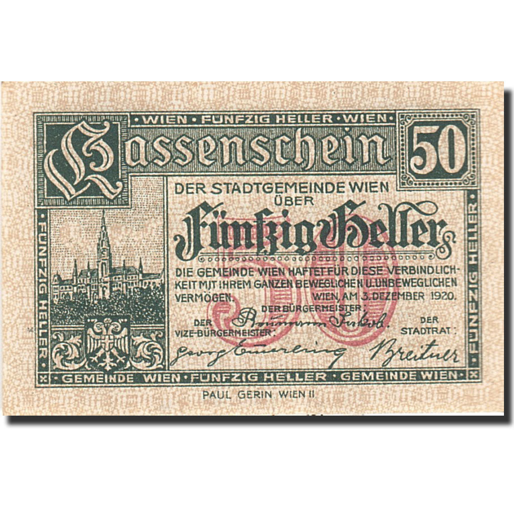 Banknote, Austria, Vienne, 50 Heller, château, 1921, 1921-12-31, UNC(64)