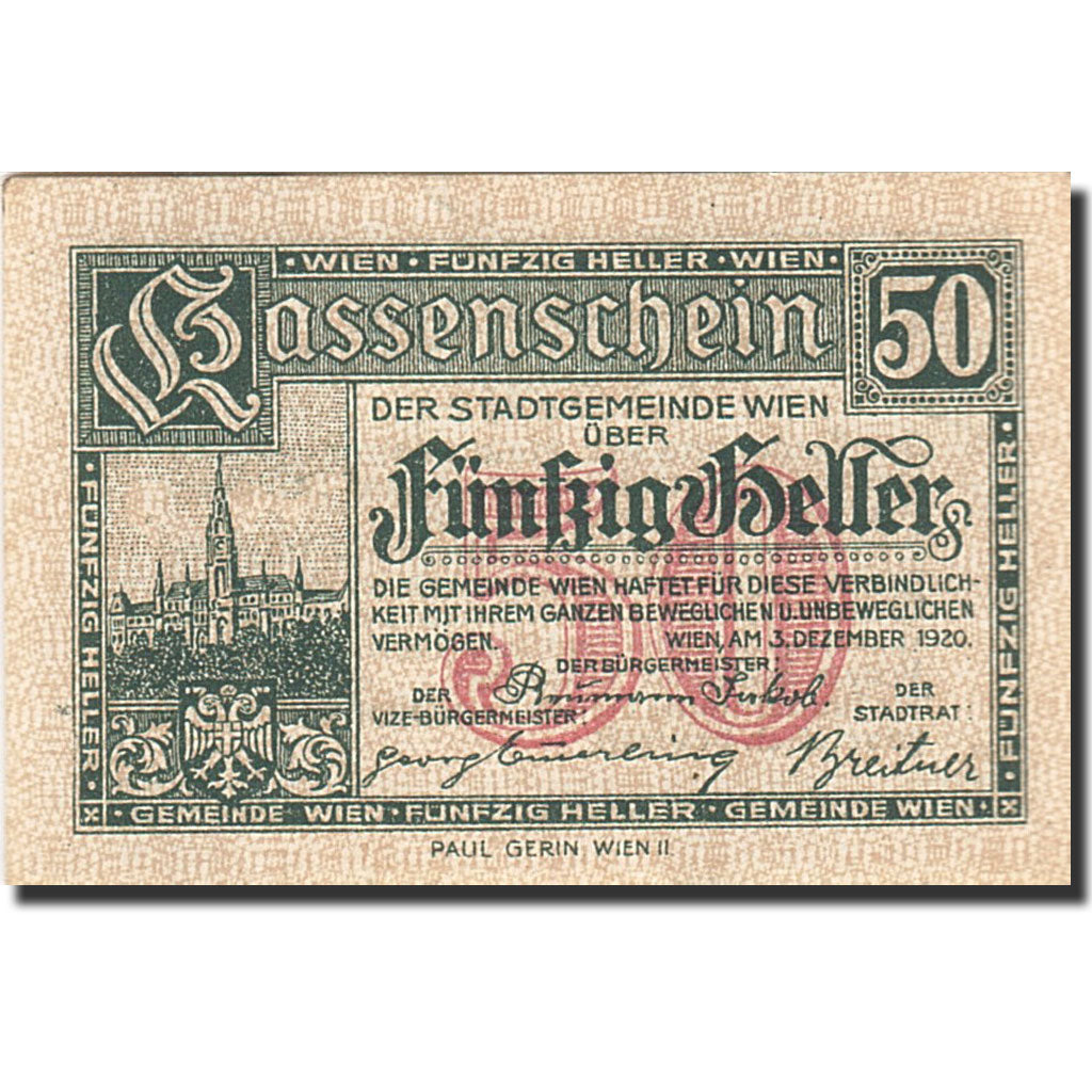 Banknote, Austria, Vienne, 50 Heller, château, 1921, 1921-12-31, UNC(60-62)