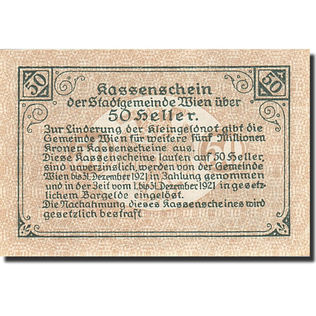 Banknote, Austria, Vienne, 50 Heller, château, 1921, 1921-12-31, UNC(60-62)