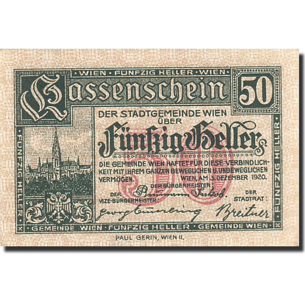 Banknote, Austria, Vienne, 50 Heller, château, 1921, 1921-12-31, UNC(63)