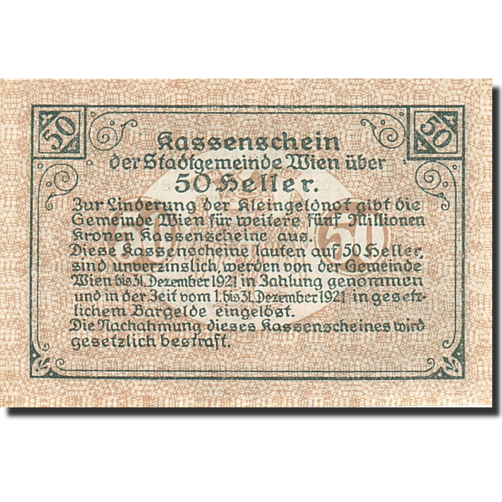 Banknote, Austria, Vienne, 50 Heller, château, 1921, 1921-12-31, UNC(63)