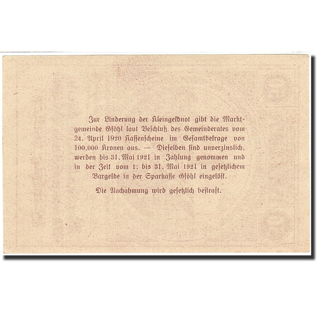 Banknote, Austria, Stohl, 50 Heller, village, 1921, 1921-05-31, UNC(64)