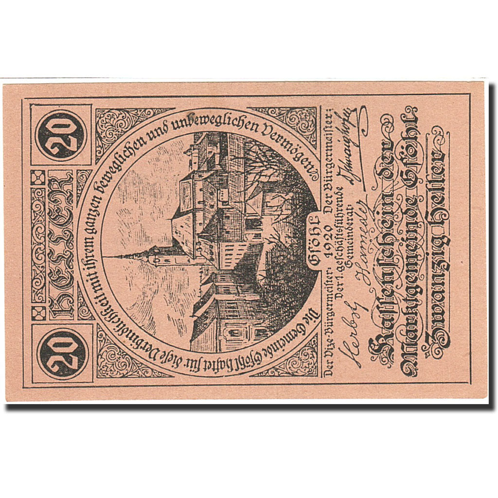 Banknote, Austria, Stohl, 20 Heller, village, 1921, 1921-05-31, UNC(63)