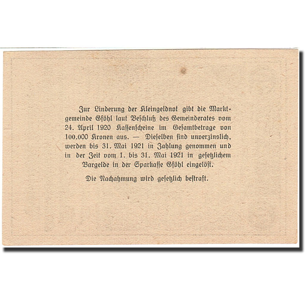 Banknote, Austria, Stohl, 20 Heller, village, 1921, 1921-05-31, UNC(63)