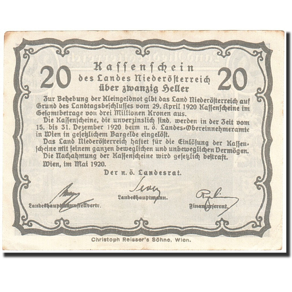 Banknote, Austria, Vienne, 20 Heller, château, 1920, 1920-12-31, EF(40-45)