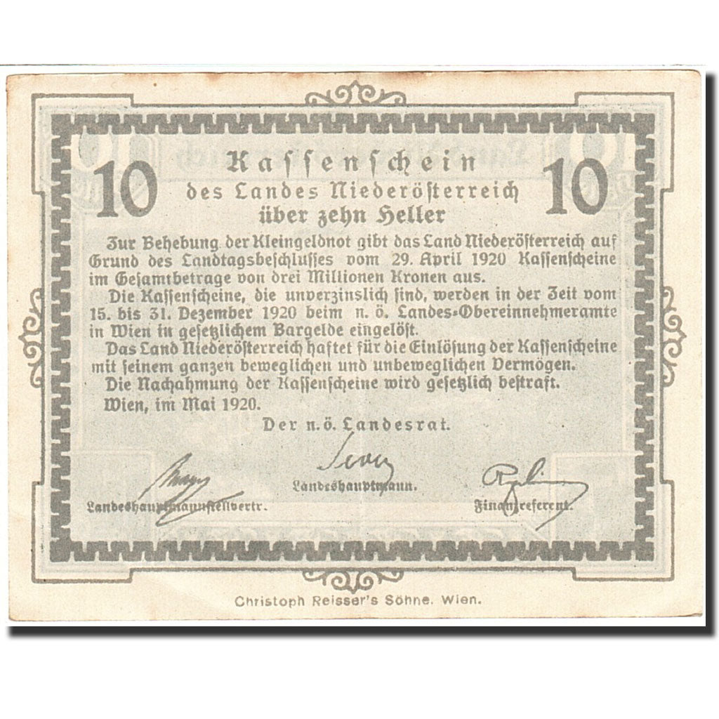 Banknote, Austria, Vienne, 10 Heller, montagne, 1920, 1920-12-31, EF(40-45)