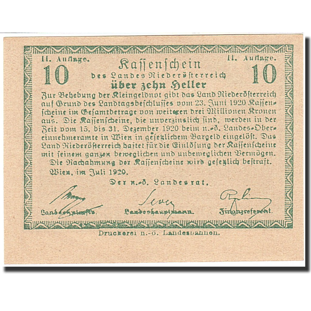 Banconote, Austria, Vienne, 10 Heller, ferme, 1920, 1920-12-31, SPL