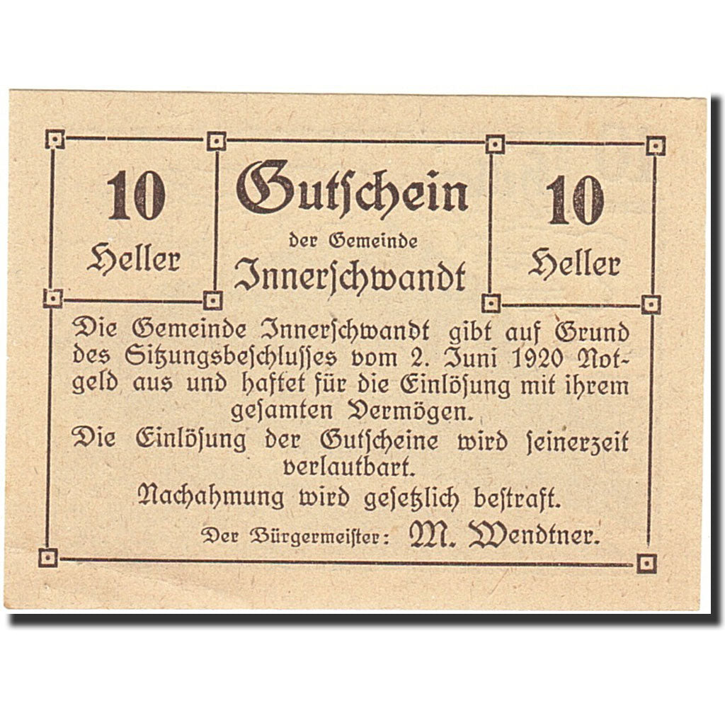 Banknote, Austria, Innerschwand, 10 Heller, ecole, 1920, 1920-06-02, UNC(60-62)