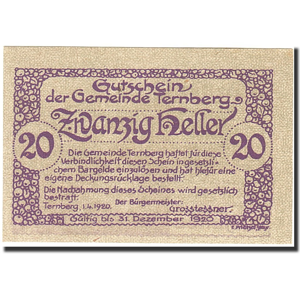 Banknote, Austria, Ternberg, 20 Heller, valeur faciale, 1921, 1921-12-31