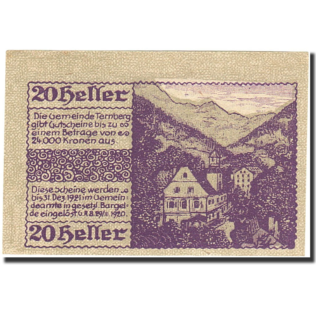 Banknote, Austria, Ternberg, 20 Heller, valeur faciale, 1921, 1921-12-31