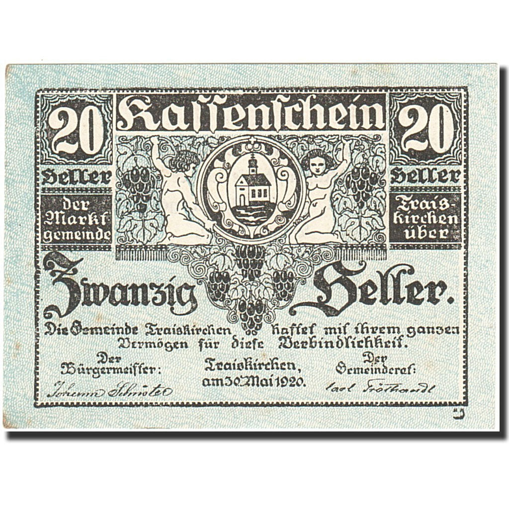 Banknote, Austria, Traiskirchen, 20 Heller, Blason, 1921, 1921-05-31, AU(55-58)