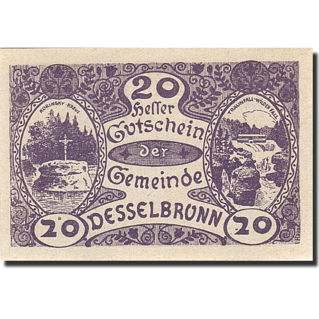 Banknote, Austria, Desselbrunn, 20 Heller, Monument, 1921, 1921-05-01