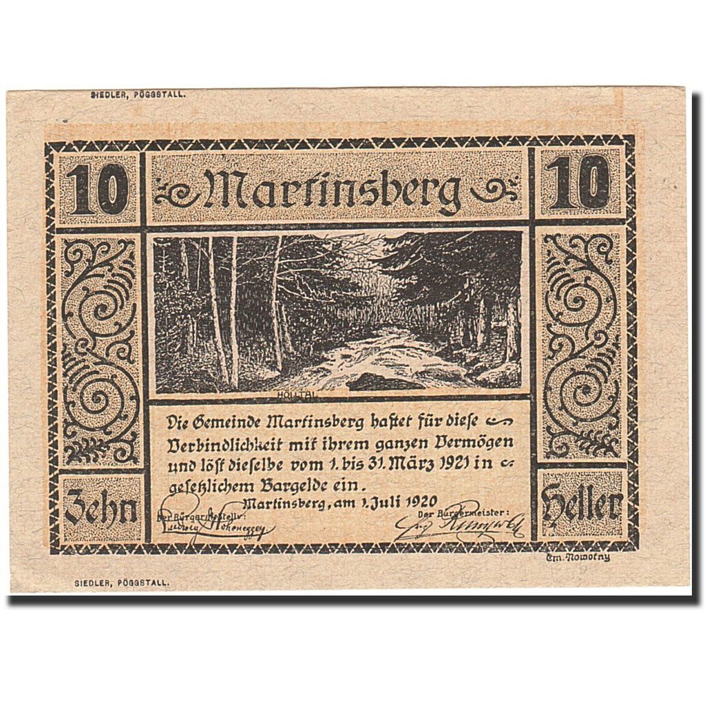 Banknote, Austria, Martinsberg, 10 Heller, Foret, 1920, 1920-03-31, UNC(63)