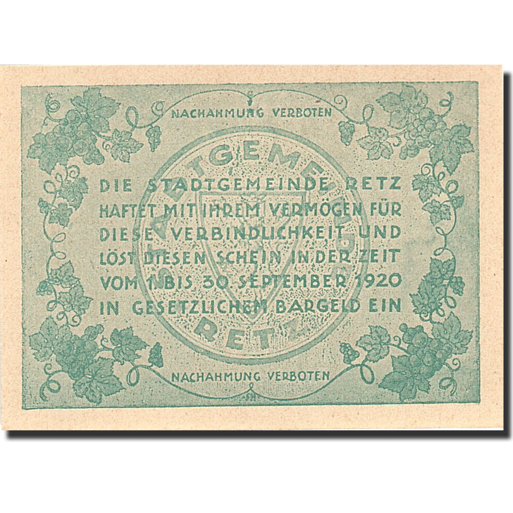 Billet, Autriche, Retz, 50 Heller, chevalier, 1920, 1920-09-30, NEUF