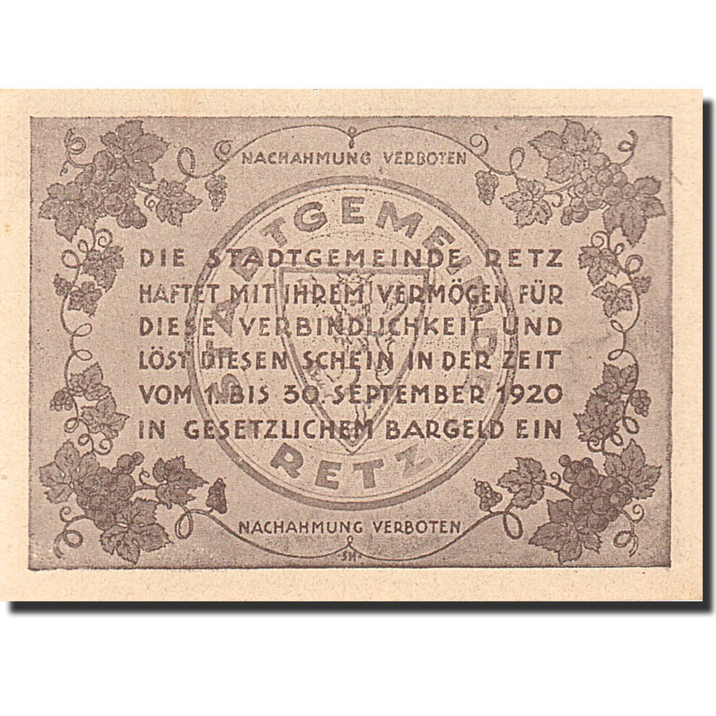 Banknote, Austria, Retz, 20 Heller, Monument, 1920, 1920-09-30, UNC(64)