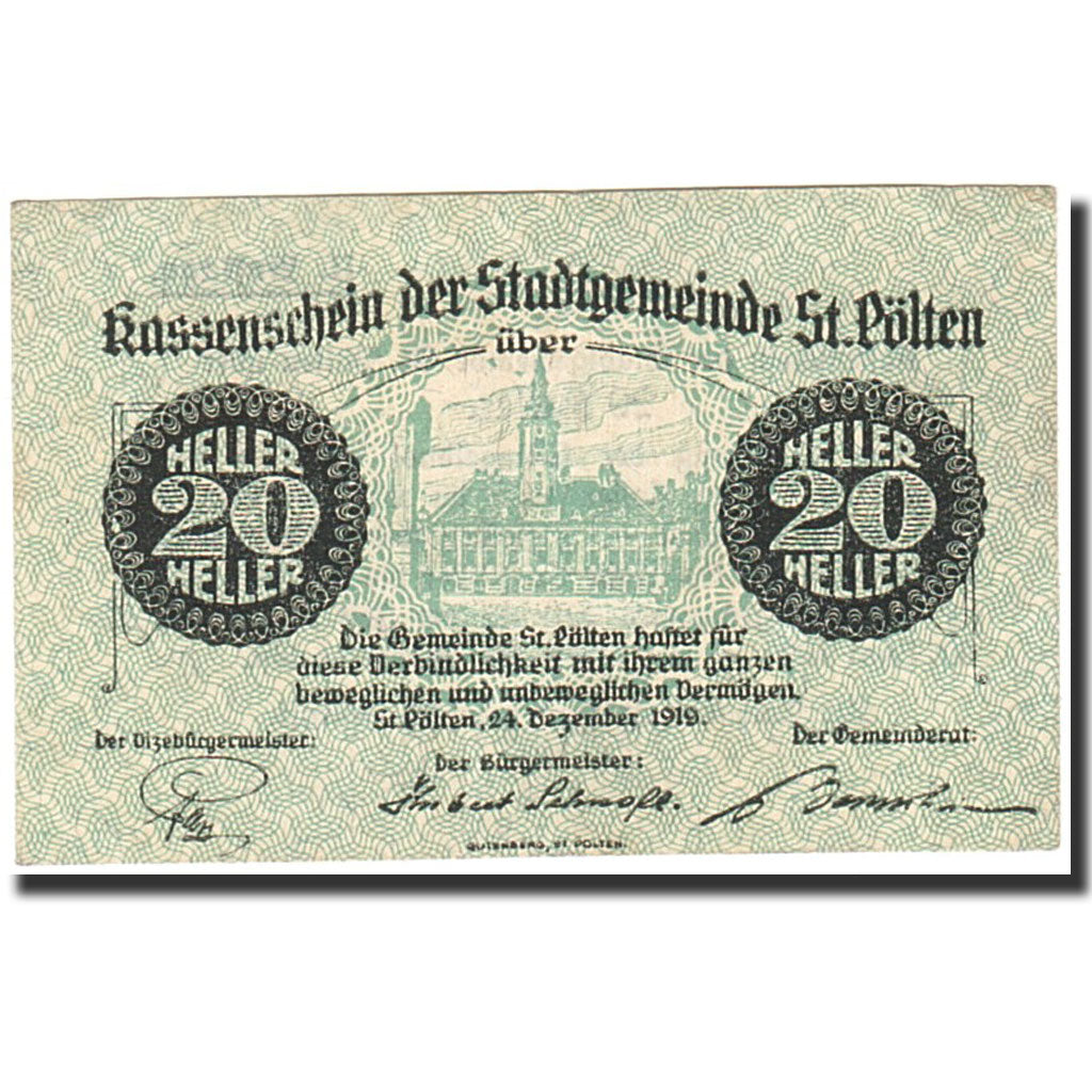 Banknote, Austria, Sankt Polten, 20 Heller, Monument, 1920, 1920-06-30