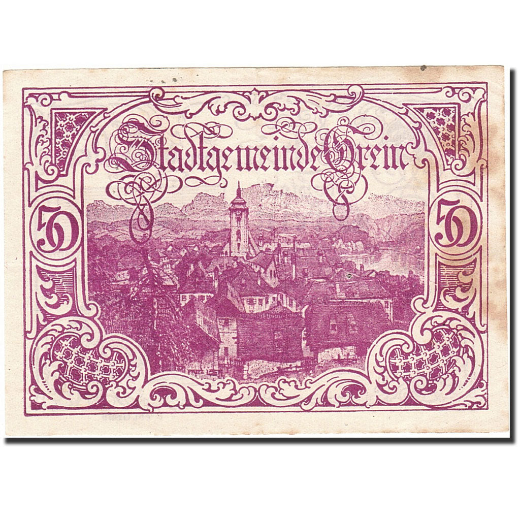 Banknote, Austria, Grein, 50 Heller, village, 1921, 1921-04-15, EF(40-45)