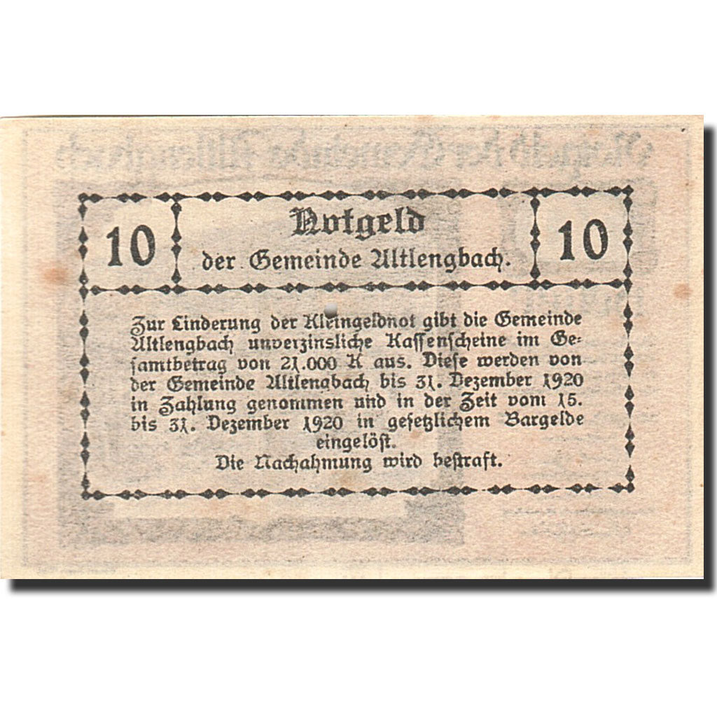 Banknote, Austria, Altlengbach, 10 Heller, village, 1920, 1920-12-31, EF(40-45)