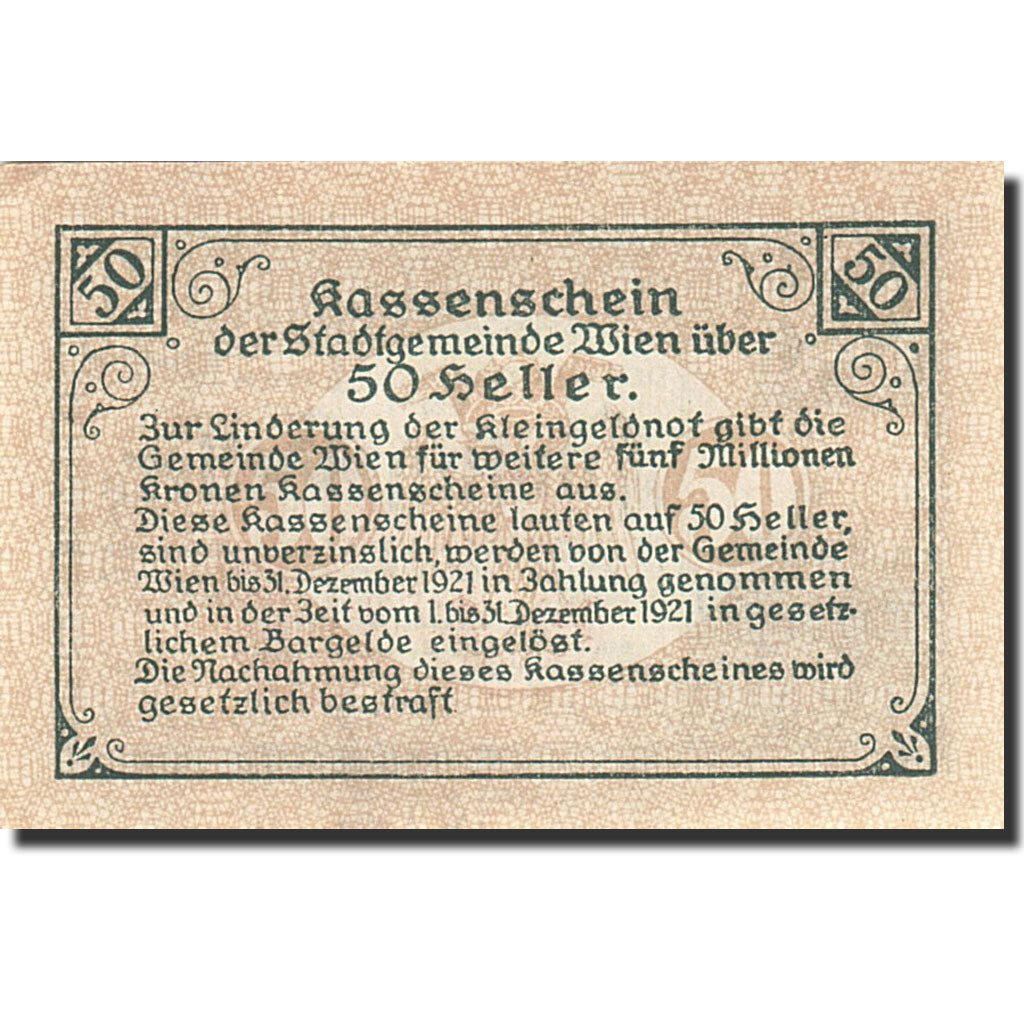 Banknote, Austria, Vienne, 50 Heller, château, 1921, 1920-12-31, UNC(65-70)