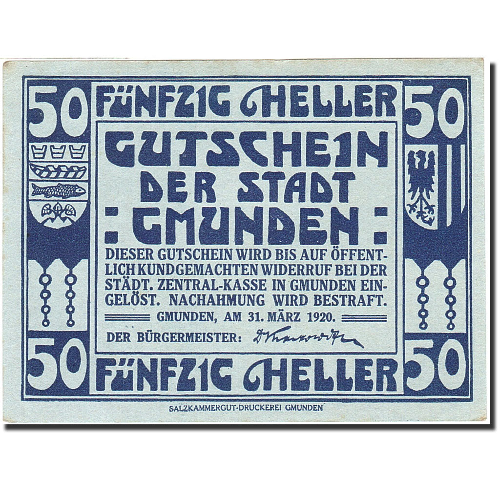 Geldschein, Österreich, Gmunden, 50 Heller, valeur faciale, 1920, 1920-03-31