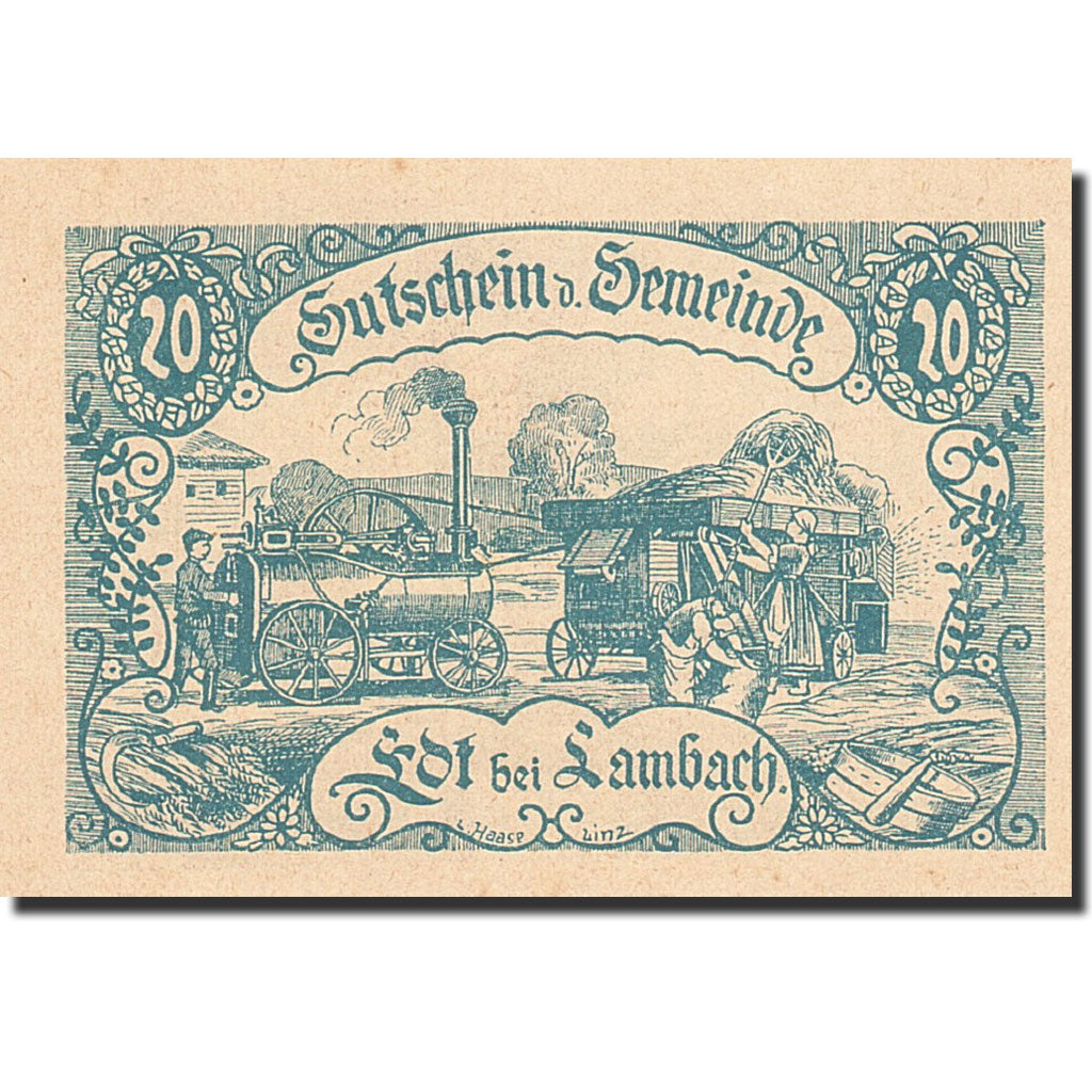 Banknote, Austria, Lambach, 20 Heller, agriculteur, 1920, 1920-11-30, UNC(65-70)