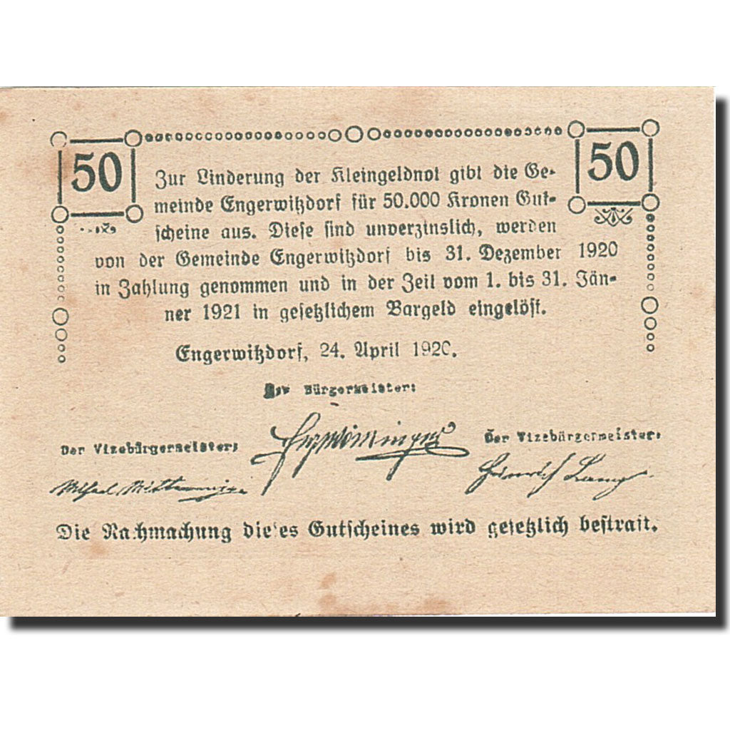 Banknote, Austria, Engerwitzdorf, 50 Heller, Eglise, 1921, 1921-01-31, UNC(63)