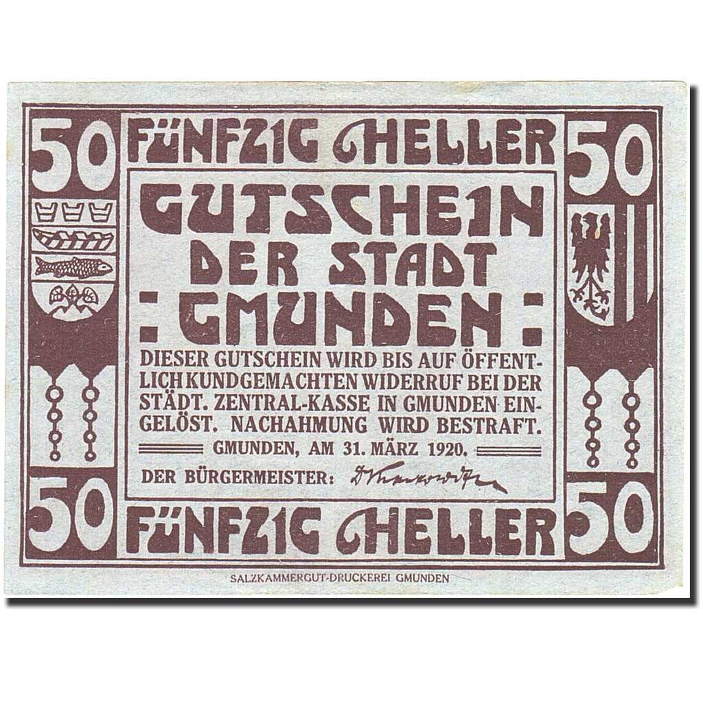 Geldschein, Österreich, Gmunden, 50 Heller, valeur faciale, 1920, 1920-03-31