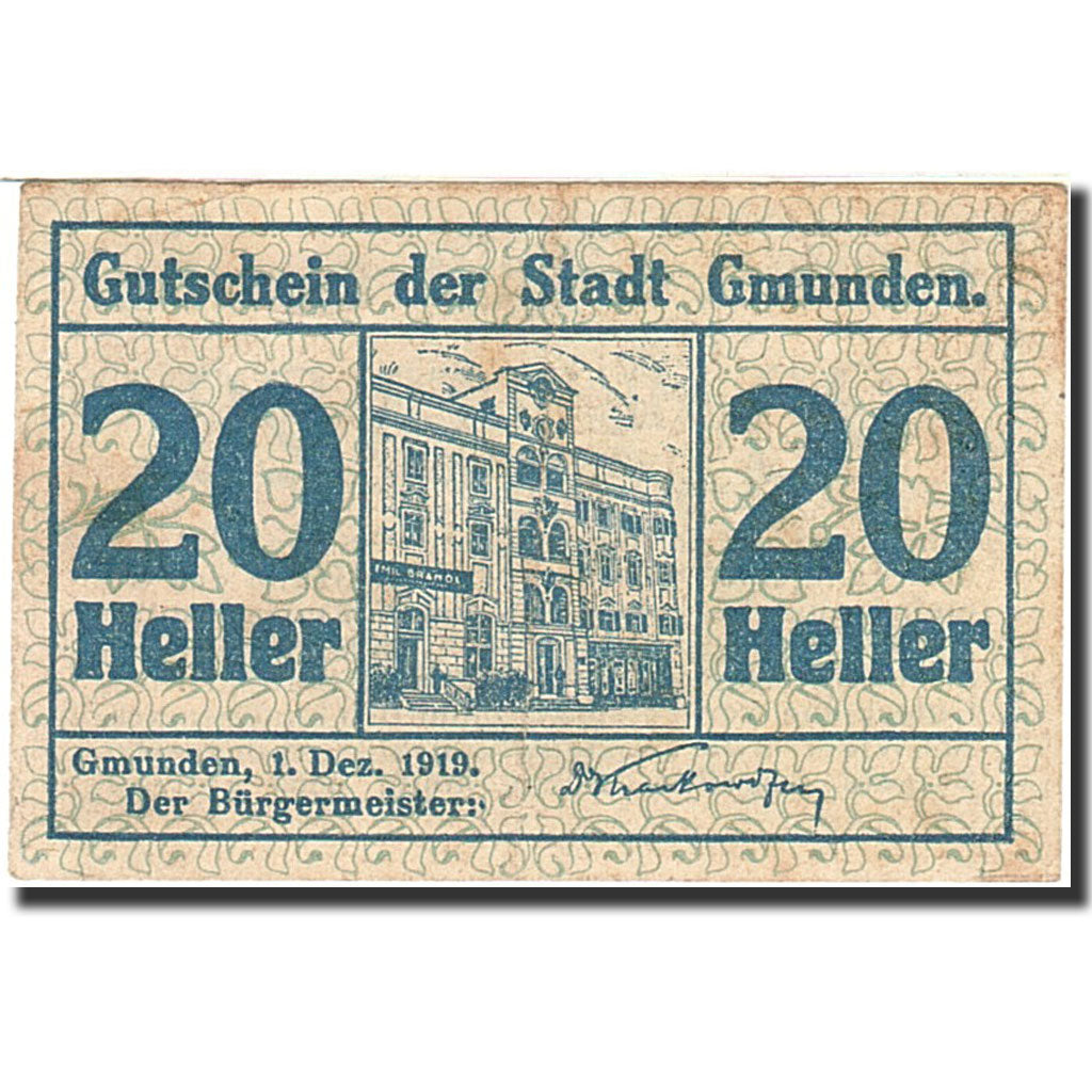 Banknote, Austria, Gmunden, 20 Heller, Batiment, 1919, 1919-12-01, EF(40-45)