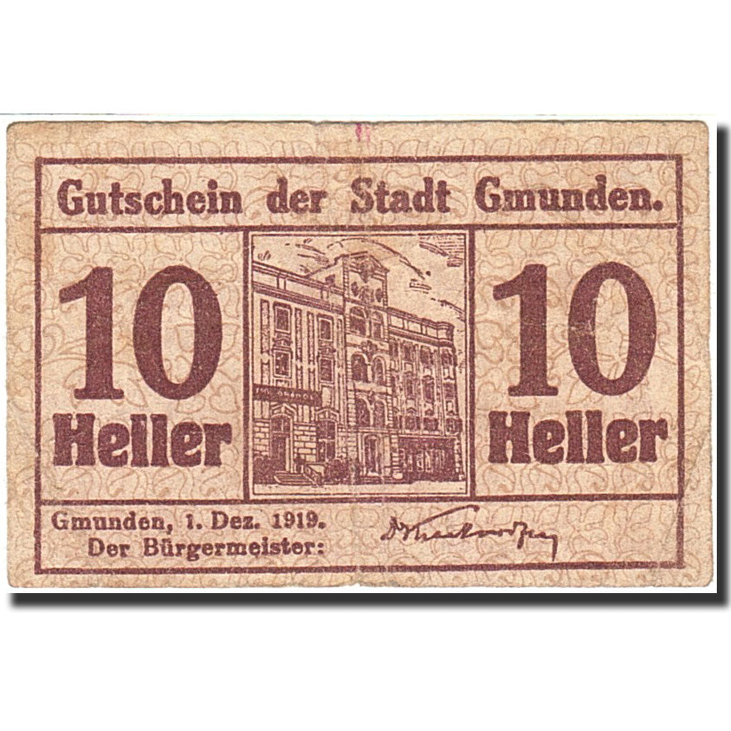 Banconote, Austria, Gmunden, 10 Heller, Batiment, 1919, 1919-12-01, MB