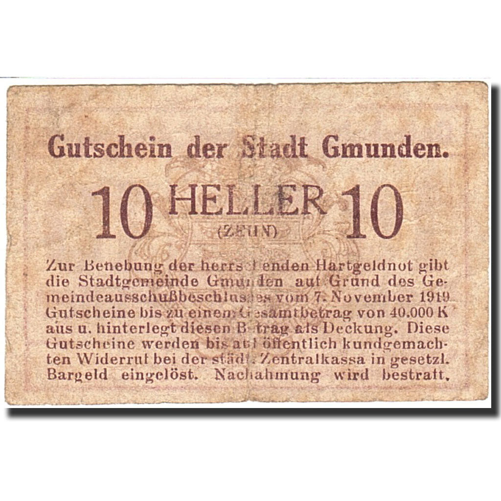 Banconote, Austria, Gmunden, 10 Heller, Batiment, 1919, 1919-12-01, MB