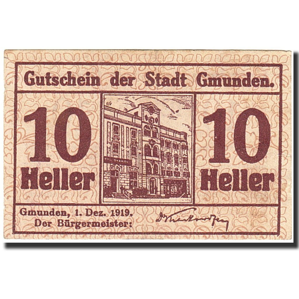 Banknote, Austria, Gmunden, 10 Heller, Batiment, 1919, 1919-12-01, VF(30-35)