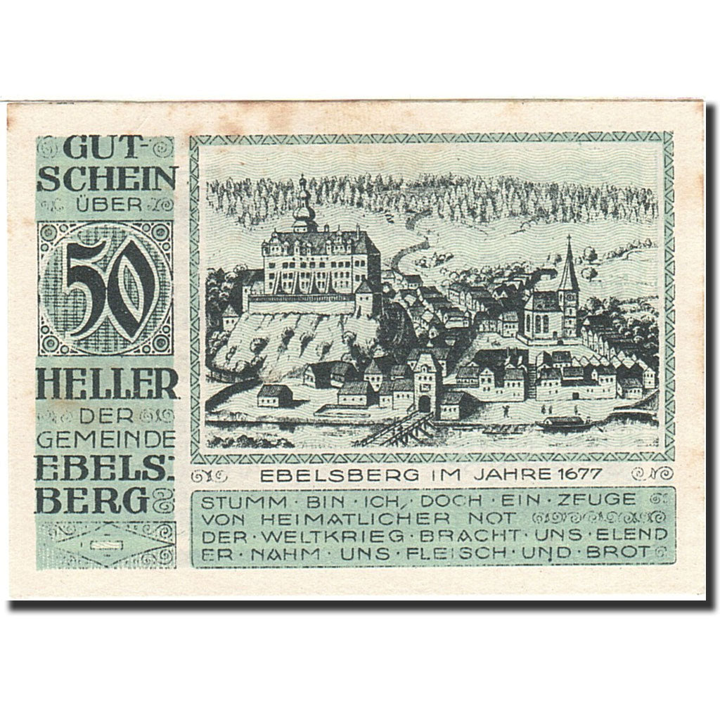 Banknote, Austria, Ebelsberg, 50 Heller, Blason, 1920, 1920-09-30, AU(55-58)