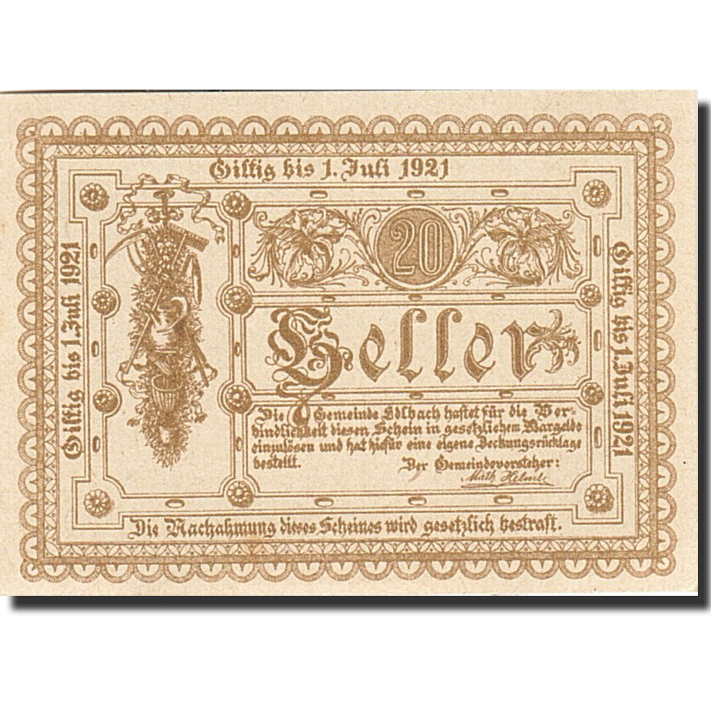 Banknote, Austria, Edelbach, 20 Heller, valeur faciale, 1921, 1921-07-01
