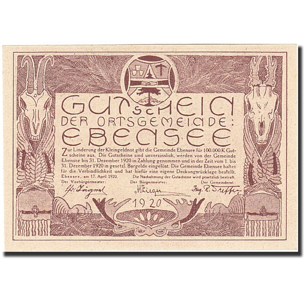 Banknote, Austria, Ebensee, 20 Heller, bateau, 1920, 1920-12-31, UNC(65-70)