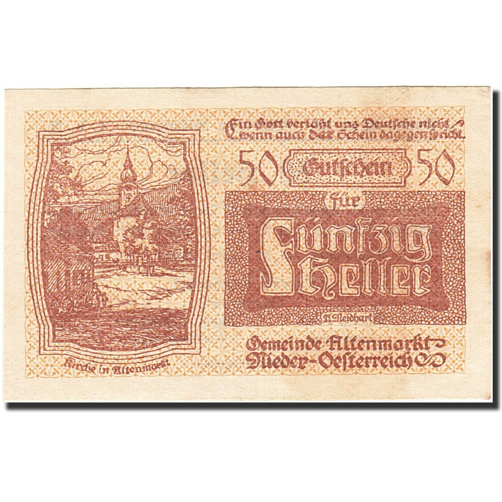 Banknote, Austria, Altenmarkt, 50 Heller, Eglise, 1921, 1921-03-31, AU(55-58)