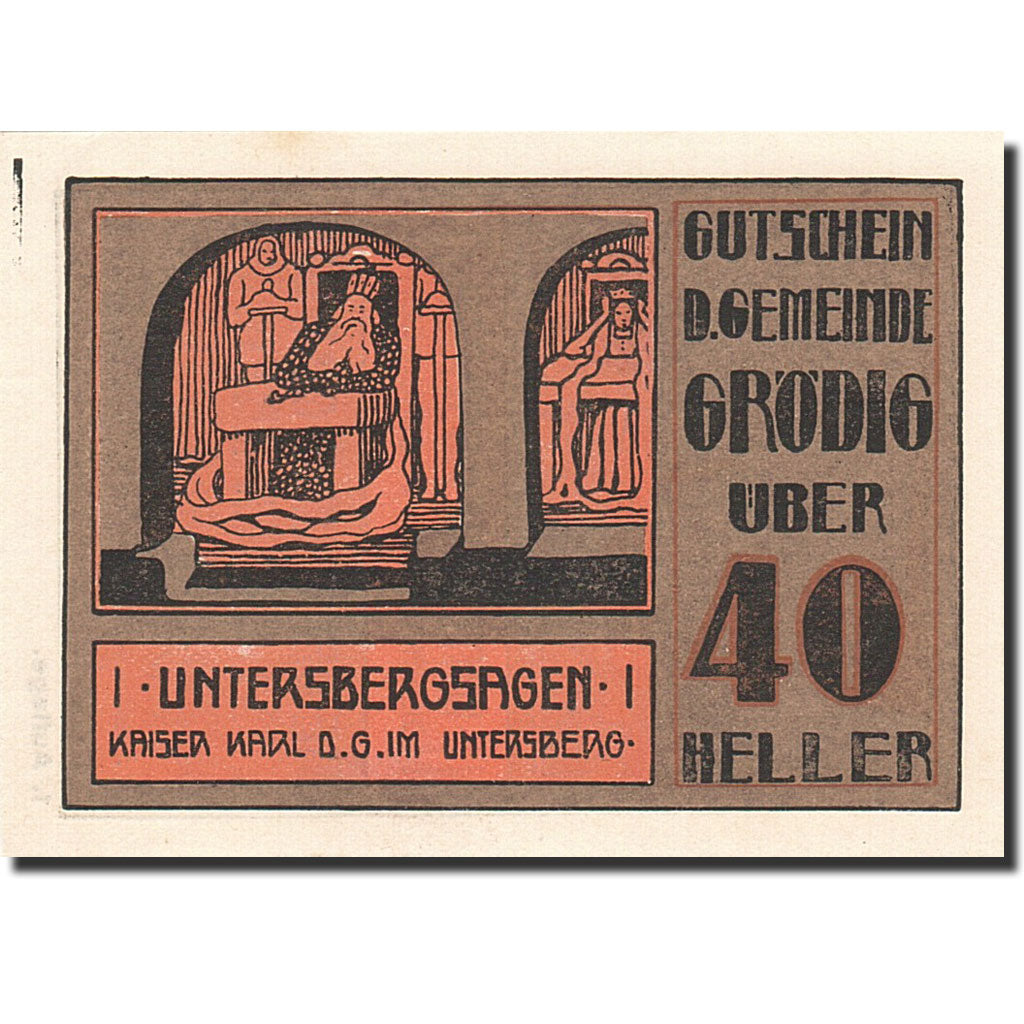 Banknote, Austria, Grödig, 40 Heller, personnage, 1920, 1920-12-31, UNC(63)