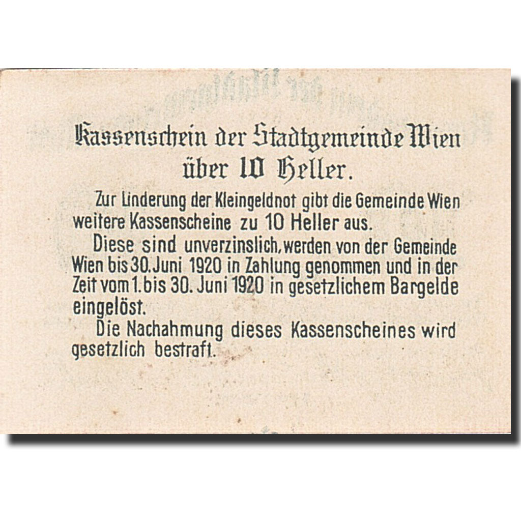 Banknote, Austria, Vienne, 10 Heller, château, 1920, 1920-06-30, UNC(63)