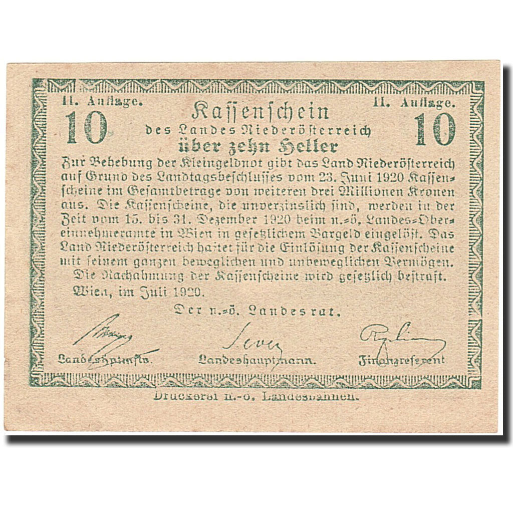 Banknote, Austria, Vienne, 10 Heller, ferme, 1920, 1920-12-31, AU(55-58)