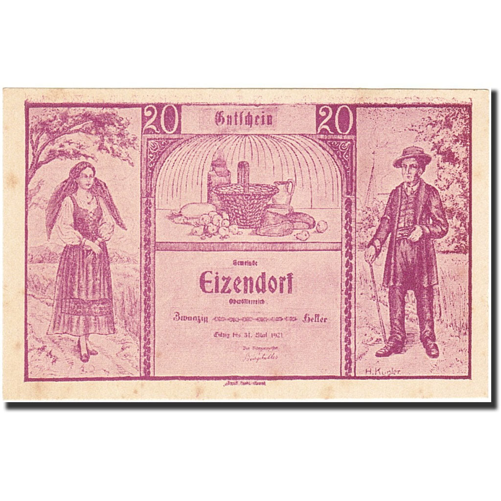 Banknote, Austria, Eizendorf, 20 Heller, personnage, 1921, 1921-05-31