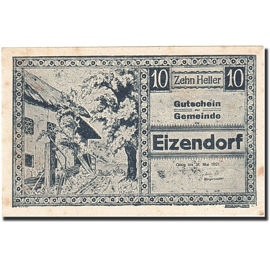 Banknote, Austria, Eizendorf, 10 Heller, ferme, 1921, 1921-05-31, AU(55-58)